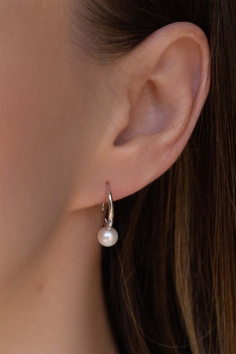 DIVA PEARLS, Cercei din argint 925 cu perla Alba, Alb murdar, Argintiu