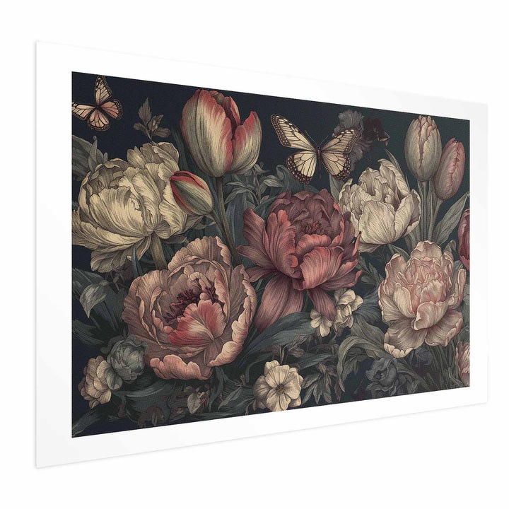 Poster Fara rama, cu margine - Turquoise Flowers - 30 x 21 cm