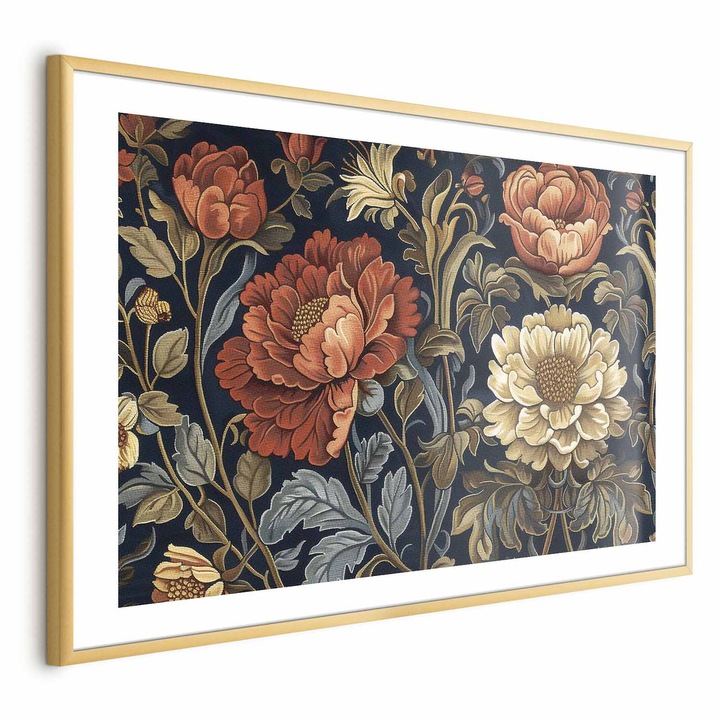 Poster Rama aurie cu margine - Tapestry Large Retro Flowers - 30 x 21 cm