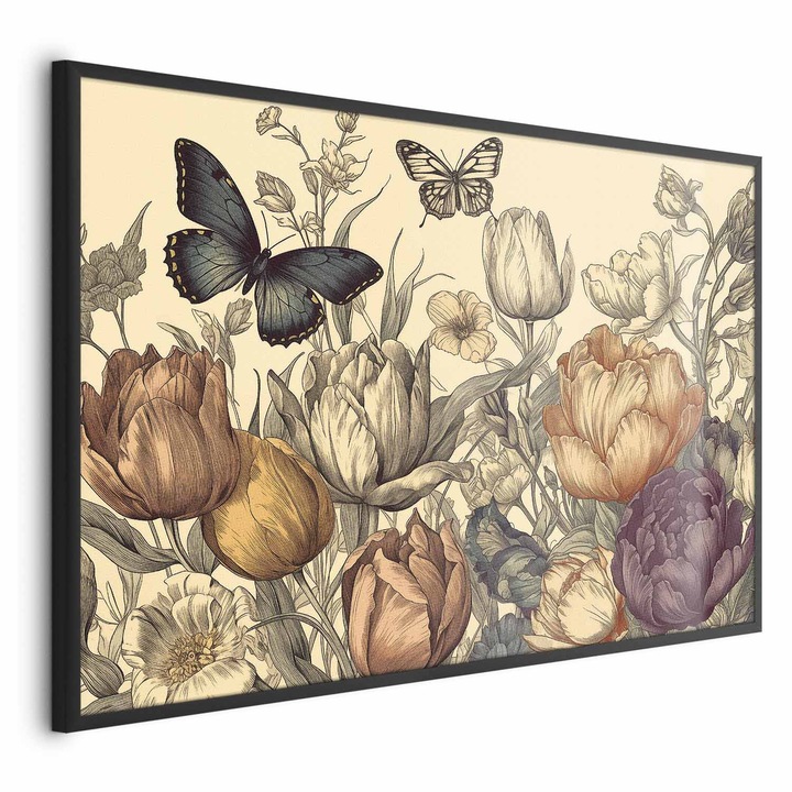 Poster Rama neagra - Colorful Tulips Cream - 42 x 29.7 cm
