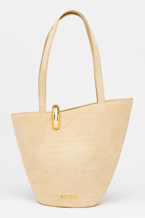 JACQUEMUS, Кожена чанта Bambola с шагрен, Бежов