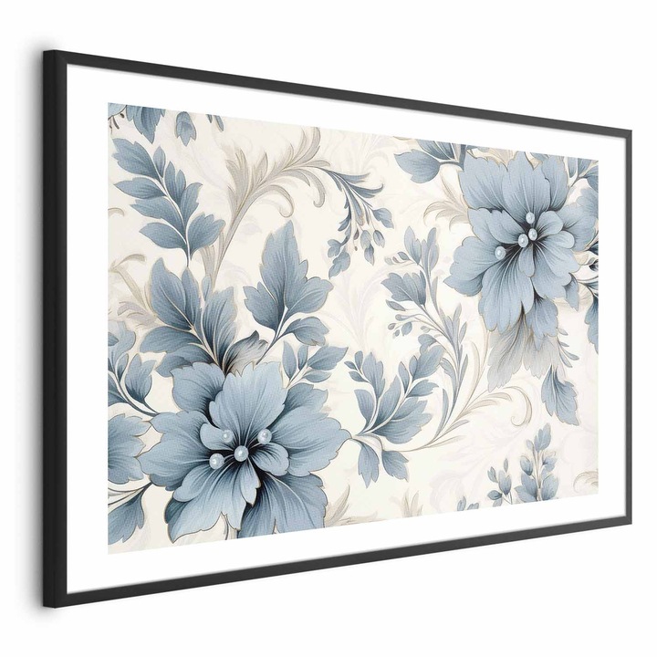 Poster Rama neagra cu margine - Retro Turquoise Flowers - 42 x 29.7 cm