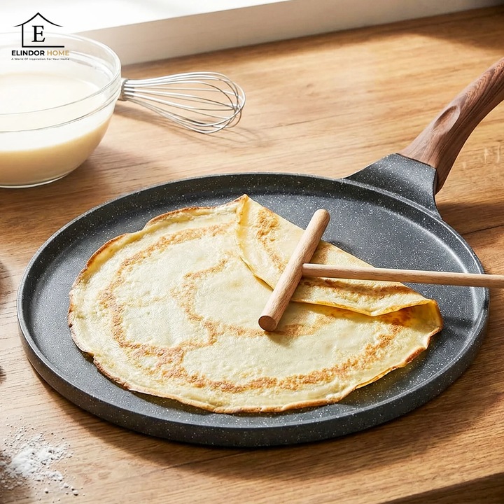 Тиган за палачинки Elindor®, 26 см, незалепващо швейцарско гранитно покритие, съвместим с индукция, без PFOA, 26 × 46 × 1.4 см, черен
