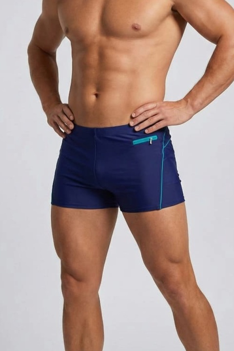 Slip de baie barbati tip boxeri, cu snur si buzunar cu fermoar bleumarin/bleu Q330 14174, Bleumarin