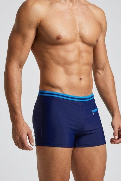 Slip de baie barbati boxeri, snur si buzunar cu fermoar bleumarin/blue Q325 14254, Negru
