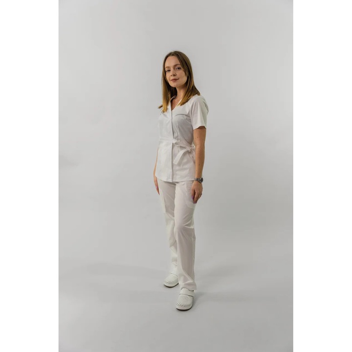 Bluza medicala dama Masstex, Vicky, kimono, alba, marime S