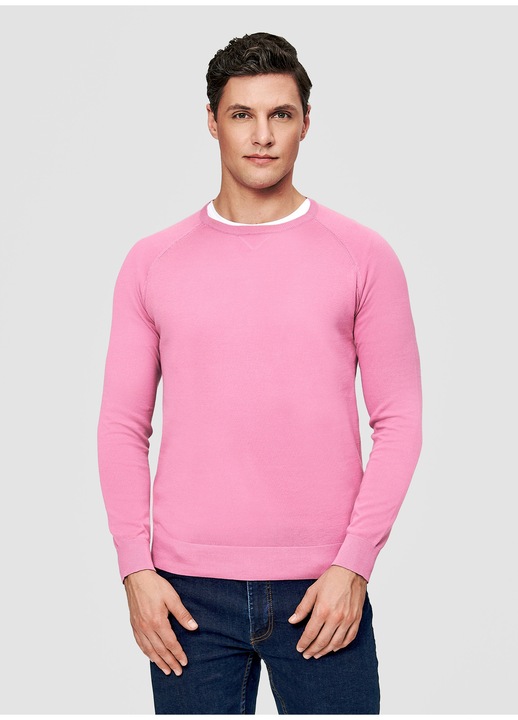 Pulover barbatesc Pako Lorente Decolteu rotund Croiala dreapta Model simplu 100% bumbac Premium Roz, Roz