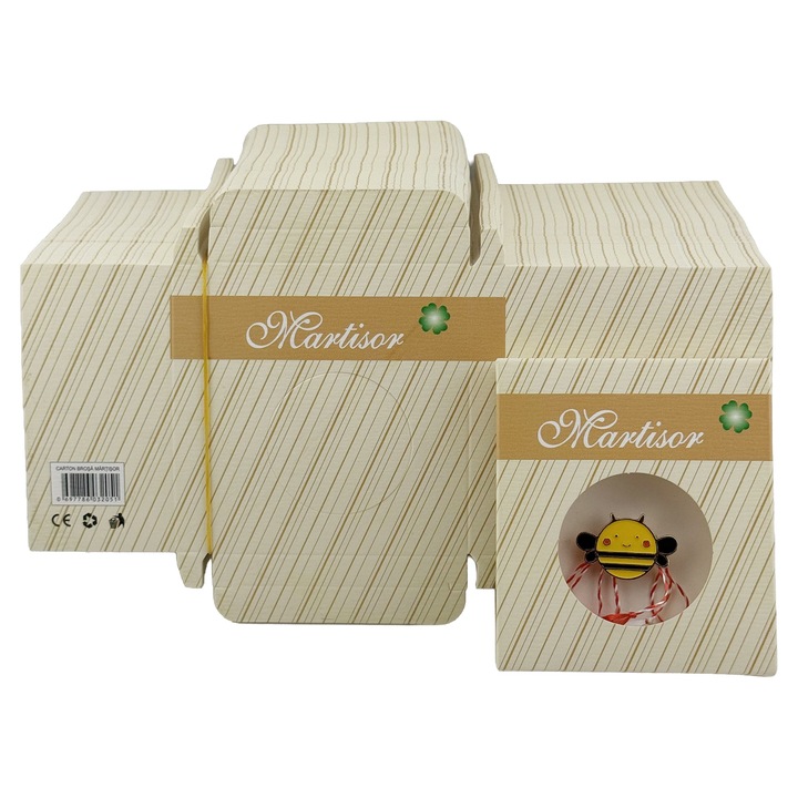 Set 200 Ambalaje Carton pentru Mărțișoare, Crem cu Dungi, 8x7 cm