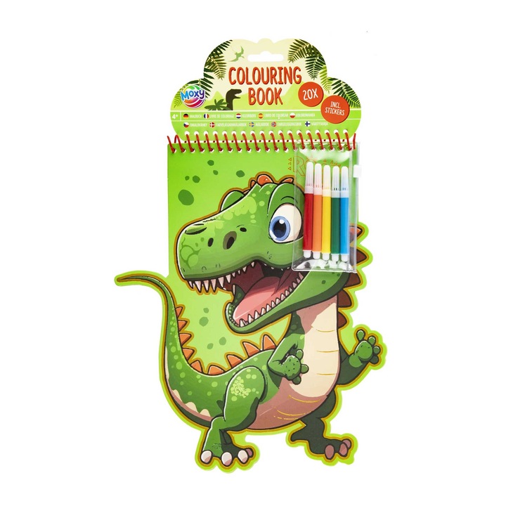 Carte de colorat Moxy, în formă de dinozaur, cu 5 markere