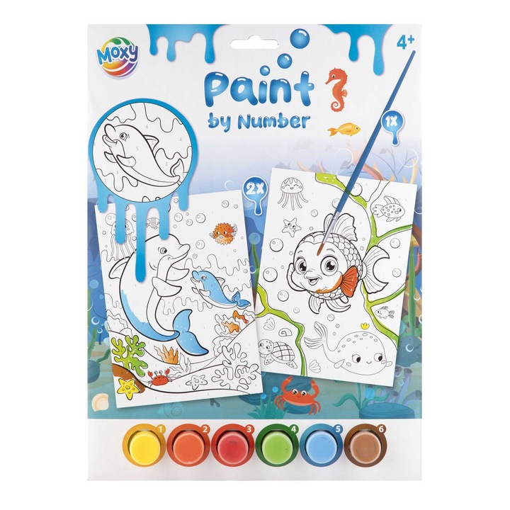 Рисуване по номера Moxy Подводен свят, 2xA4, с четка и 6 бои