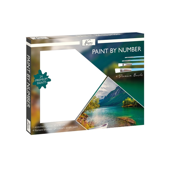 Set pictura pe numere 30×40 cm cu 24 culori si 4 pensule peisaj