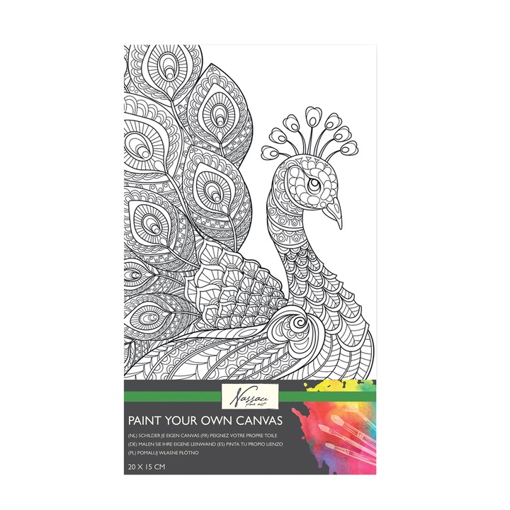 Panza pentru pictura pe sasiu cu desen predesenat 20x15 cm Paun