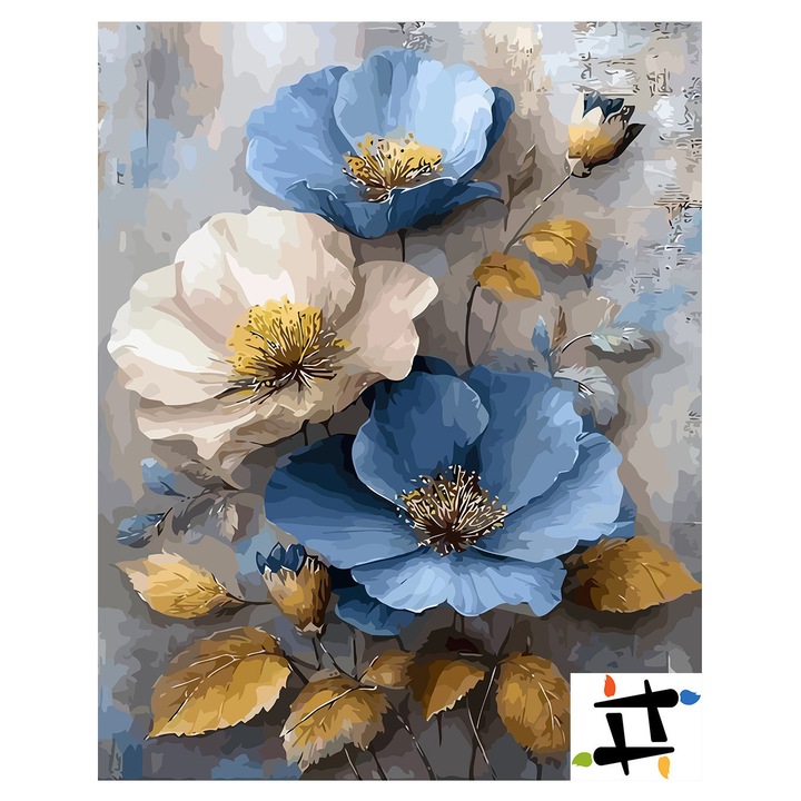 Комплект картина по номера „Небесни и слонова кост венчелистчета“ 6553, памучно платно на дървена рамка, 40x50 см, 3 четки, акрилна боя