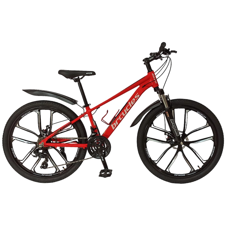 Bicicleta MTB-HT 26" BR Tornado ProMG, cadru aluminiu 13.5", jante magneziu, manete secventiale, frane disc, 21 viteze, rosu