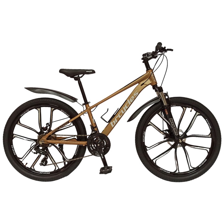 Bicicleta MTB-HT 24" BR Tornado ProMG, cadru aluminiu 13", jante magneziu, manete secventiale, frane disc, 21 viteze, maro