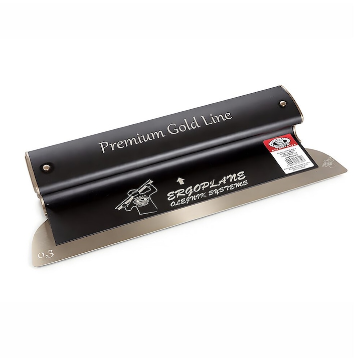 Olejnik Professzionális glettvas, alumínium nyél, 0,3 mm-es rozsdamentes acél penge, Premium Gold, Super Flex, 40 cm, Ergoplane