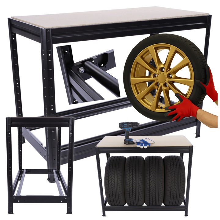 Raft pentru anvelope MODO24, MDF/metal, 87x120x60cm, negru