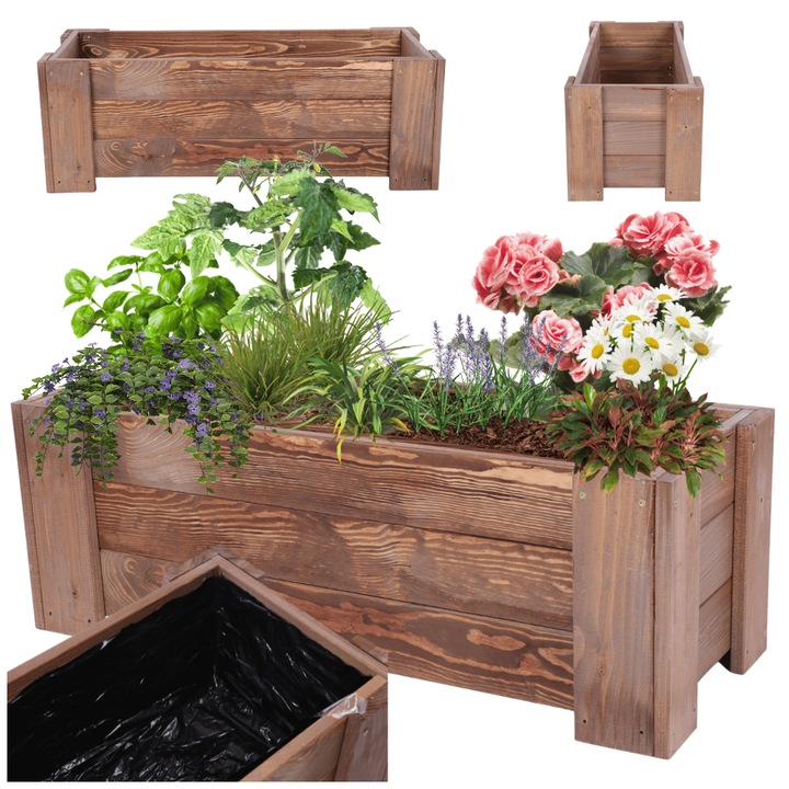 Ghiveci din lemn MODO24, 30x80x30cm, culoare brown, cu folie de protectie, pentru flori, terasa, balcon