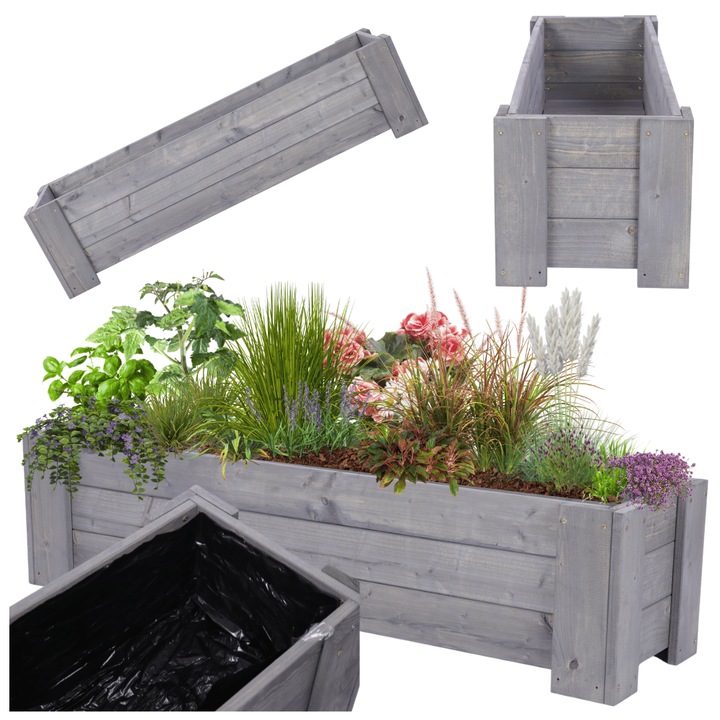 Ghiveci din lemn MODO24, 30x120x30cm, gri, cu folie de protectie, pentru terasa si gradina