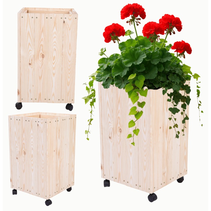 Ghiveci mobil din lemn MODO24, natural, 86x37x37cm, pentru gradina, terasa, balcon