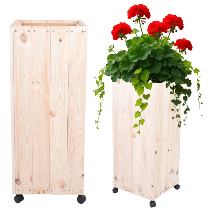 Ghiveci mobil din lemn MODO24, 106x37x37cm, bej, pentru terasa si balcon