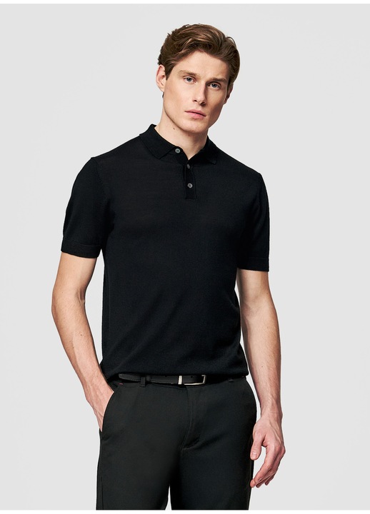 Tricou polo Pako Lorente, 100% lână merino, negru, Negru