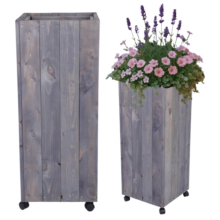 Ghiveci mobil din lemn MODO24, impregnat, 106x37x37cm, gri