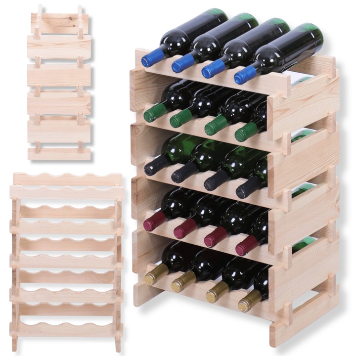 Suporturi pentru vin MODO24, modulare, 5x4, montaj fara unelte, lemn, bej
