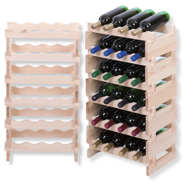 Suport modular pentru vin MODO24, 6x4 butelii, montaj fara unelte, lemn, bej