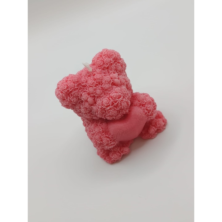 Set marturii nunta/botez, 50 buc lumanari ursulet roz, parfum vanilie, ambalate in saculet organza crem