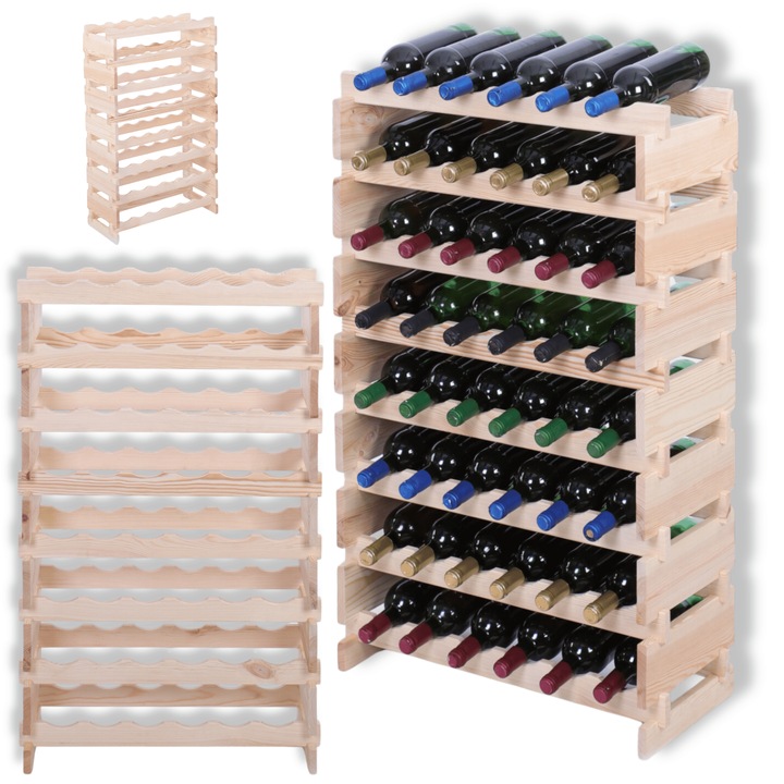 Suporturi bauturi, MODO24, regal modulabil din lemn pentru 48 sticle, montaj fara unelte, bej