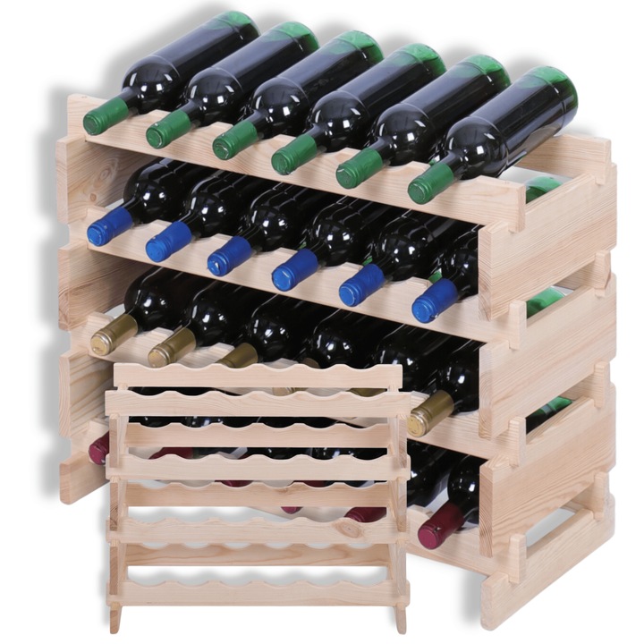 Suport pentru sticle de vin MODO24, modulare, 4x6, montaj fara unelte, lemn natural, bej