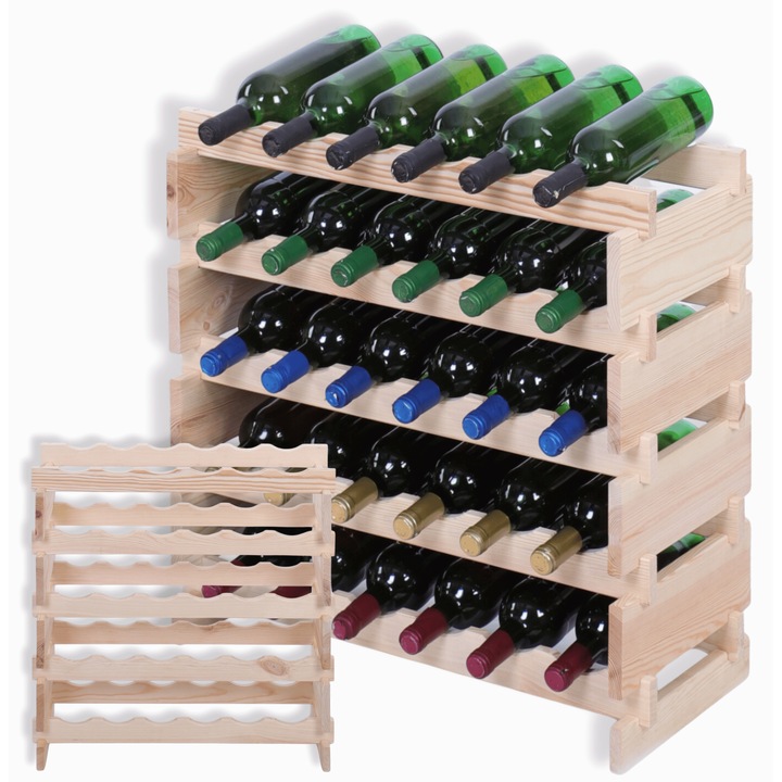 Suporturi bauturi, MODO24, regal modulabil din lemn pentru 30 sticle, fara unelte, bej, 5x6