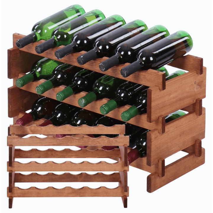 Suporturi bauturi MODO24, regal modulabil 3x6, 18 butelii, lemn, brown