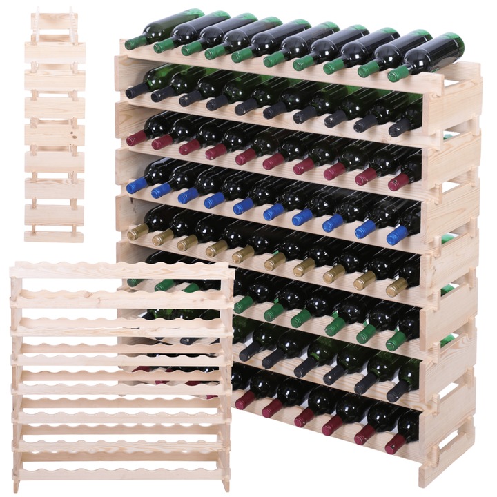 Suport pentru sticle de vin MODO24, modular, lemn de pin, bej