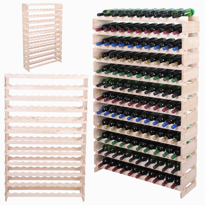 Suporturi bauturi, MODO24, suport modular pentru vin, 120 butelii, lemn, bej