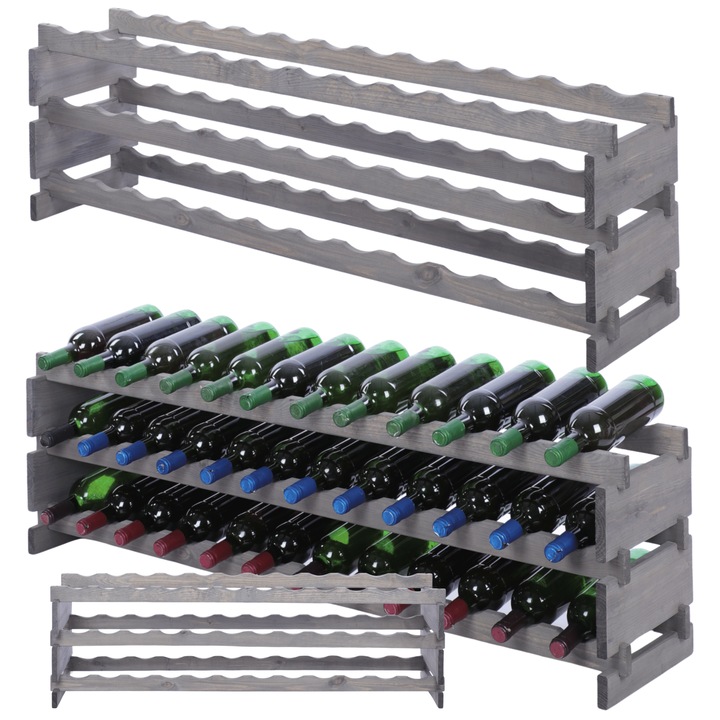 Suport pentru sticle de vin MODO24, modular, lemn de pin, gri