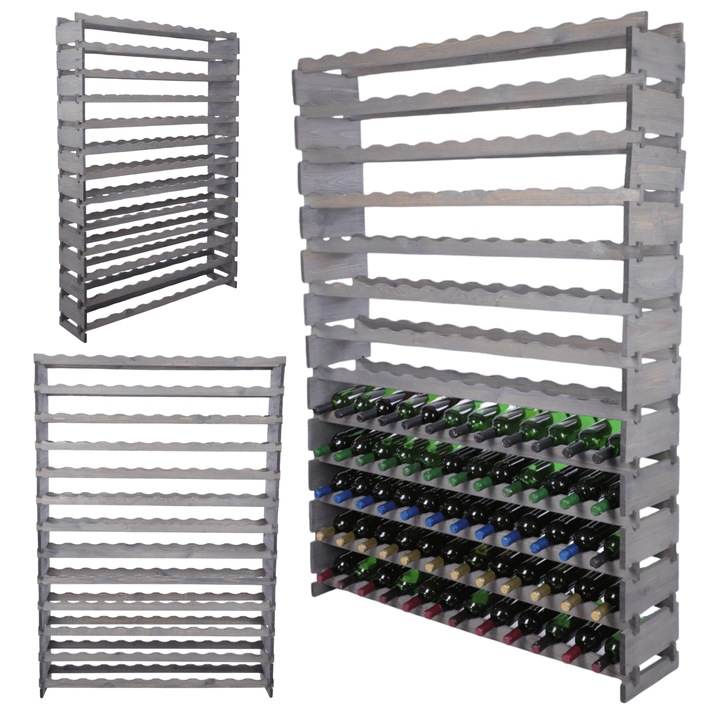 Suport pentru sticle de vin MODO24, modular, lemn de pin, gri