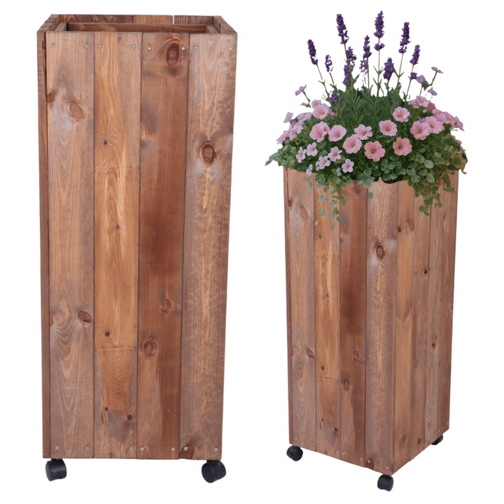 Ghiveci mobil din lemn MODO24, 96x37x37cm, culoare naturala, pentru balcon si terasa