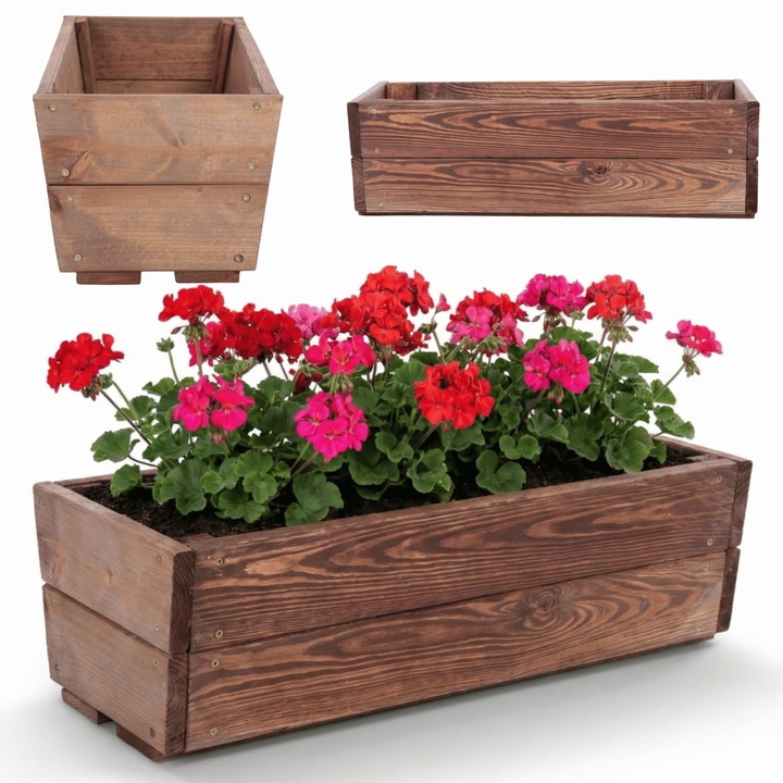 Donica MODO24 din lemn de pin, 19x60x30cm, culoare bruna, pentru flori si plante decorative, set disponibil