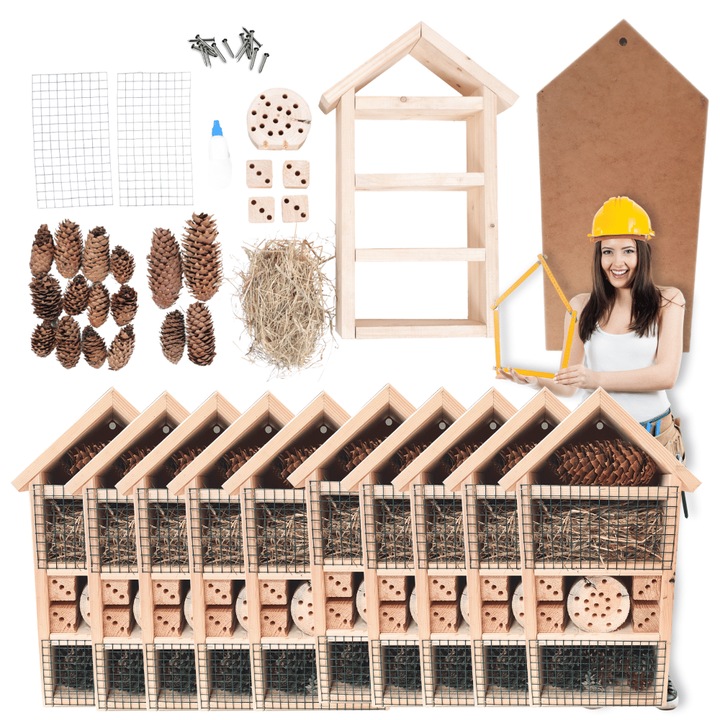 Casuta pentru insecte MODO24, 10 bucati, 47cm, lemn, bej