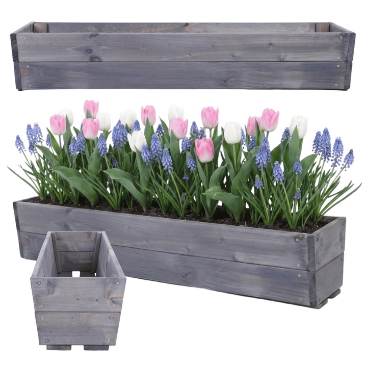 Donica MODO24 din lemn de pin, rectangulara, gri, 19x100x30cm, set disponibil