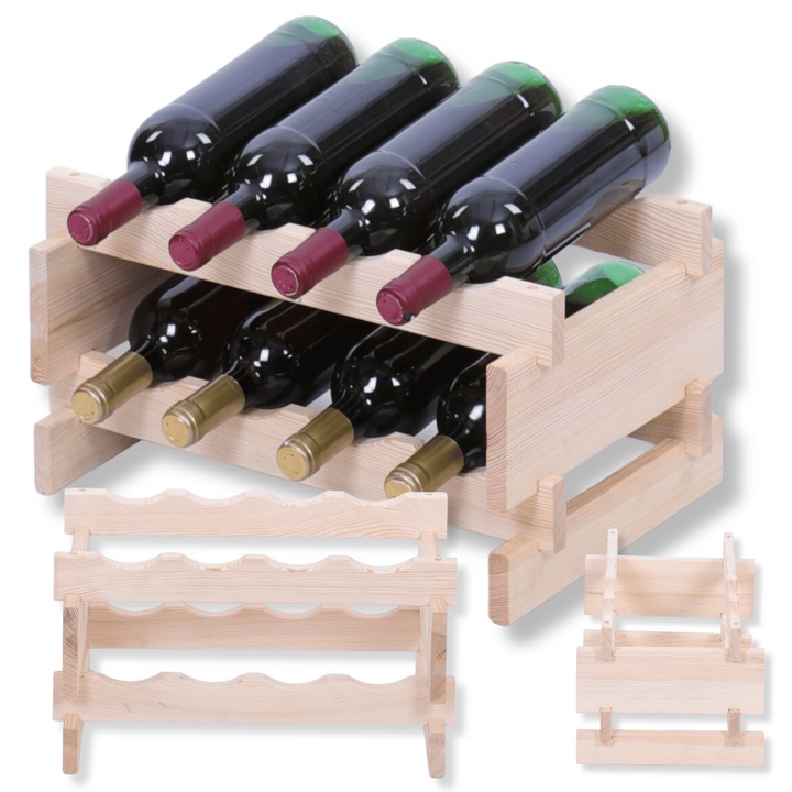 Suport modular pentru vin MODO24, 2x4, montaj fara unelte, lemn, bej
