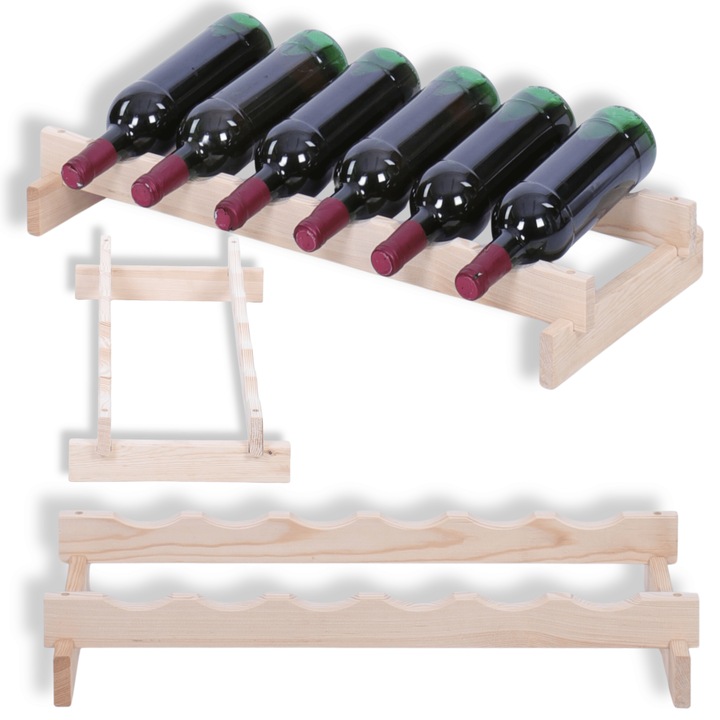 Suport pentru sticle de vin MODO24, modular, lemn de pin, bej