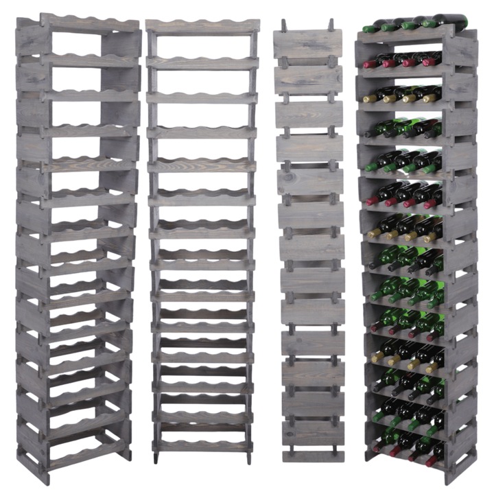 Suport pentru vin MODO24, modulabil 14x4, 56 butelii, lemn, gri