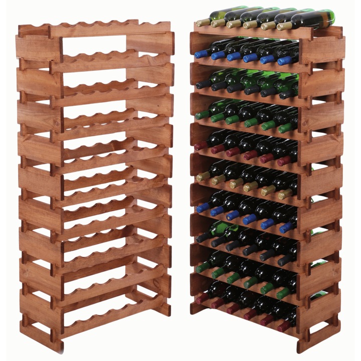 Suporturi pentru vin MODO24, modulare, din lemn de pin, 10x6, culoare brown, montaj fara unelte