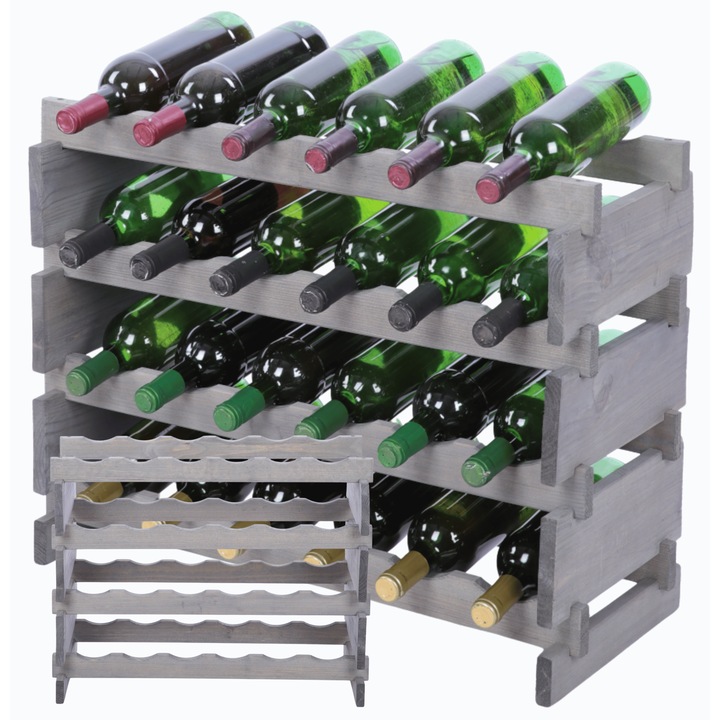 Suporturi bauturi MODO24, stand modular pentru 24 butelii, lemn natural, gri, 4x6