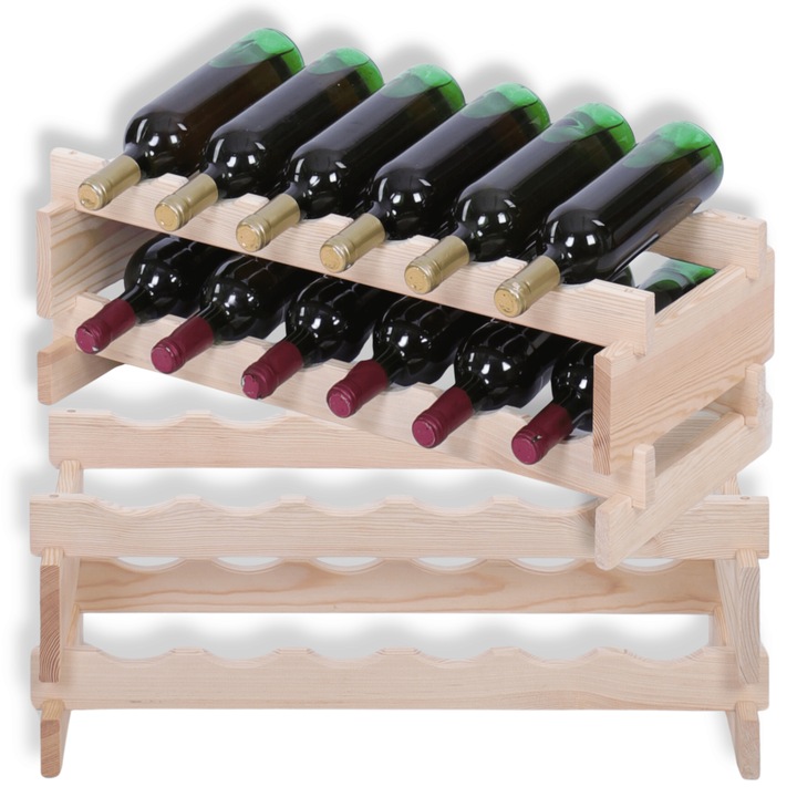 Suporturi bauturi, MODO24, regal modulabil din lemn pentru 12 sticle, fara unelte, bej