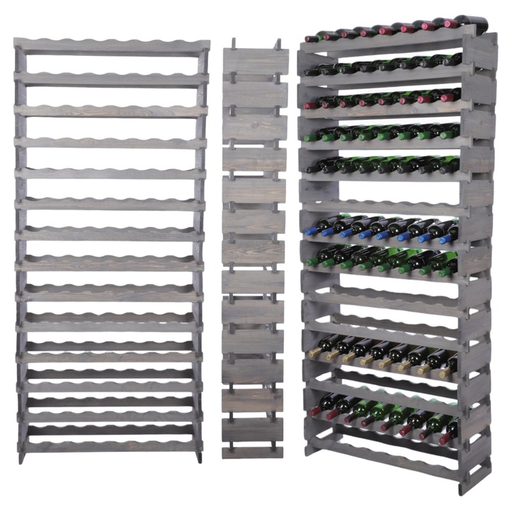 Suport pentru sticle de vin MODO24, modular, lemn, gri