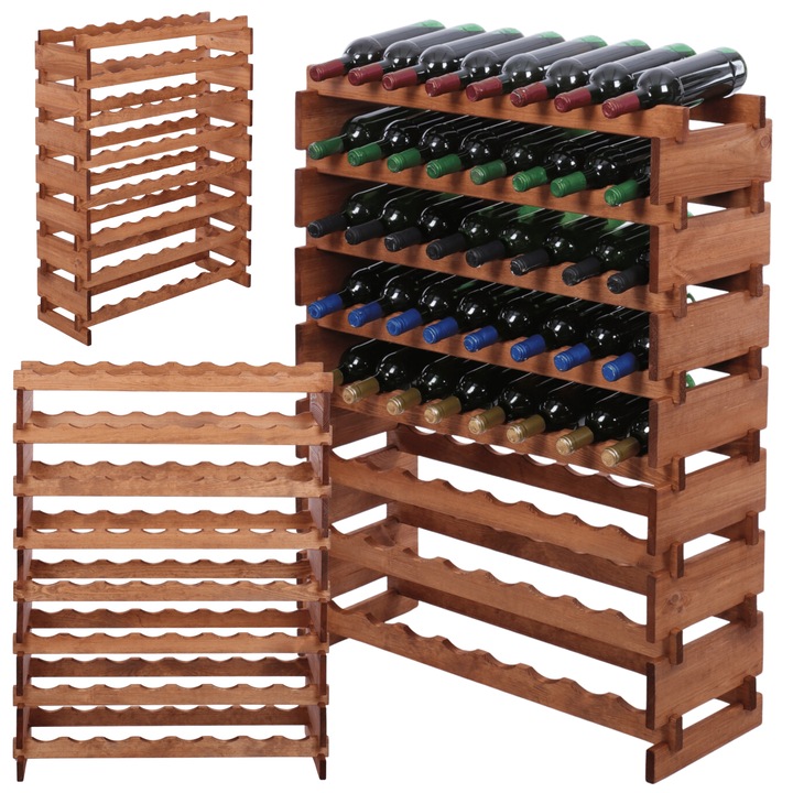 Suport pentru 64 butelki, MODO24, modulabil, 8x8, din lemn de pin, maro